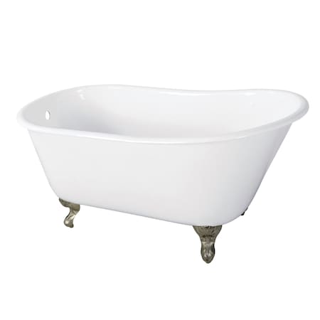 Aqua Eden Clawfoot Bathtubs, 57 L, 28 W, White/Brushed Nickel, Cast Iron VCTND5728NT8